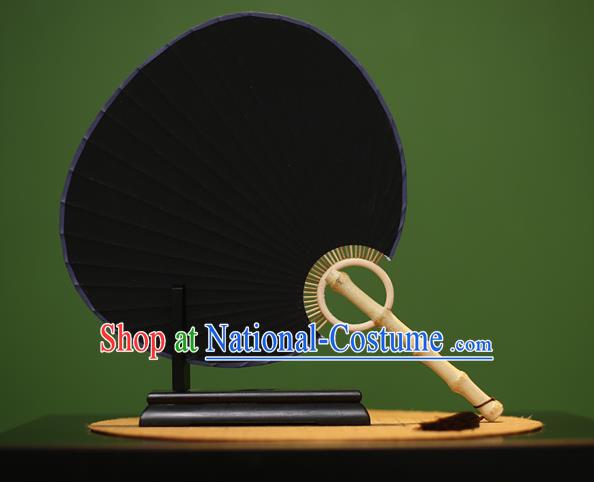 Traditional Chinese Crafts Black Xuan Paper Fan, Chinese Art Paper Palace Fans Bamboo Handle Fans for Women