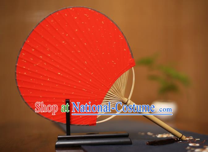 Traditional Chinese Crafts Red Xuan Paper Fan, Chinese Art Paper Palace Fans Bamboo Handle Fans for Women