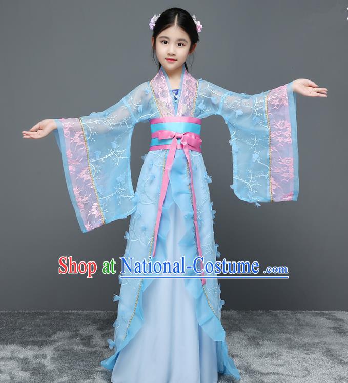 Traditional Chinese Tang Dynasty Embroidered Costume, China Ancient Imperial Concubine Hanfu Trailing Dress for Kids