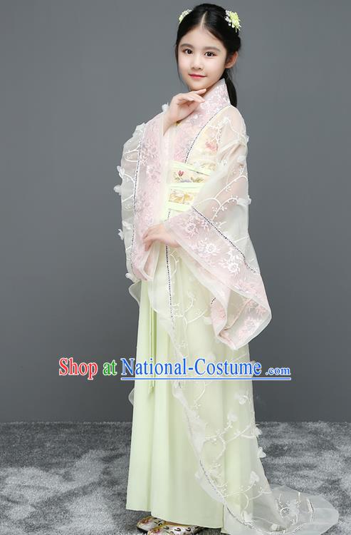 Traditional Chinese Tang Dynasty Imperial Concubine Embroidered Costume, China Ancient Princess Hanfu Trailing Dress for Kids