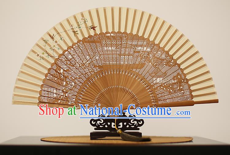 Traditional Chinese Crafts Hand Painting Silk Folding Fan, China Handmade Hollow Out Bamboo Fans for Women