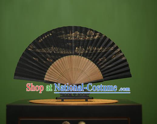 Traditional Chinese Crafts Hand Painting Su Causeway Silk Folding Fan, China Handmade Bamboo Fans for Women