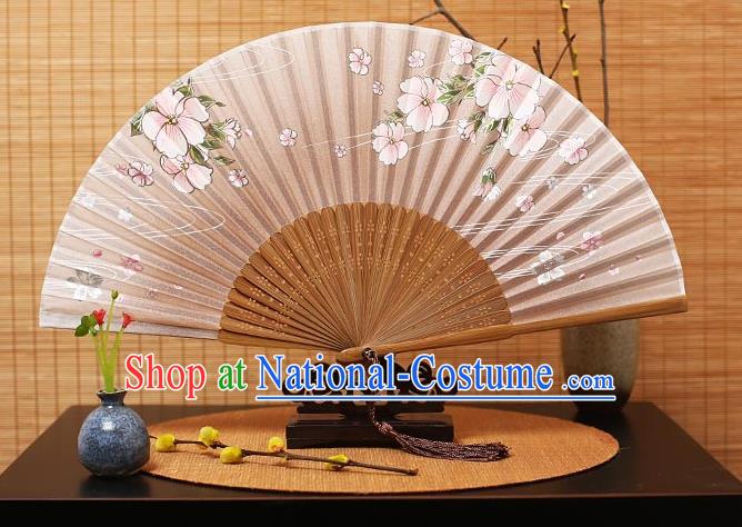 Traditional Chinese Crafts Printing Flowers Pink Folding Fan, China Handmade Bamboo Fans for Women