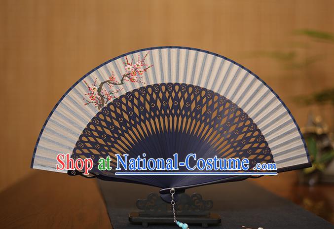 Traditional Chinese Crafts Printing Wintersweet Folding Fan, China Handmade Bamboo Fans for Women