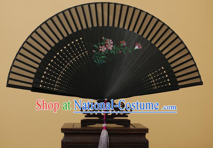 Traditional Chinese Crafts Printing Flowers Silk Folding Fan, China Handmade Bamboo Fans for Women