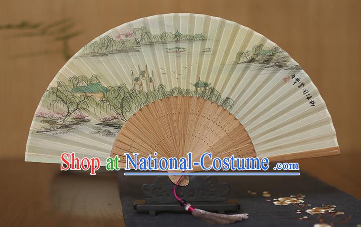 Traditional Chinese Crafts Printing Silk Folding Fan, China Handmade Bamboo Fans for Women