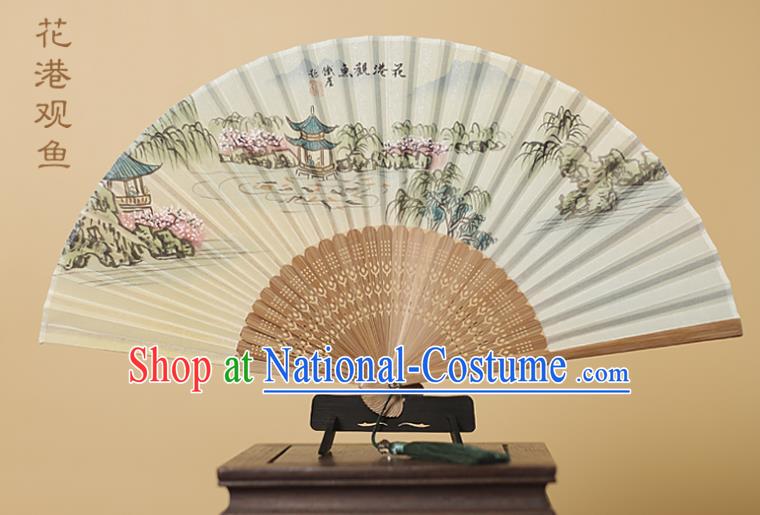 Traditional Chinese Crafts Printing Silk Folding Fan, China Handmade Bamboo Fans for Women