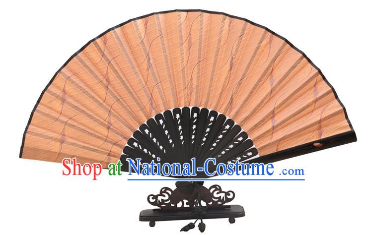 Traditional Chinese Crafts Golden Silk Folding Fan, China Handmade Bamboo Fans for Women