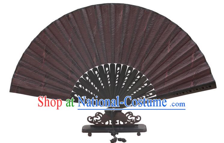 Traditional Chinese Crafts Black Silk Folding Fan, China Handmade Bamboo Fans for Women