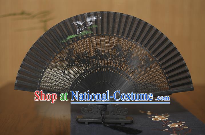 Traditional Chinese Crafts Hand Painting Horse Folding Fan, China Handmade Silk Fans for Women