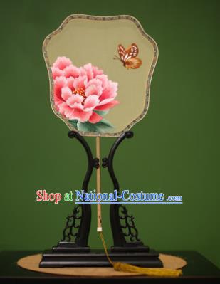 Traditional Chinese Crafts Suzhou Embroidery Silk Fan, China Palace Fans Princess Embroidered Peony Fans for Women