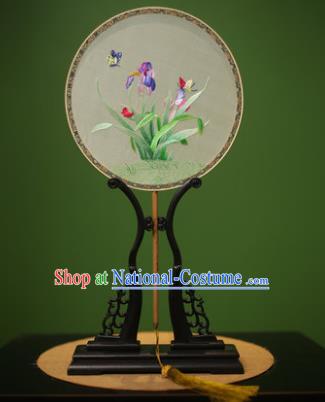 Traditional Chinese Crafts Suzhou Embroidery Silk Fan, China Palace Fans Princess Embroidered Orchid Fans for Women