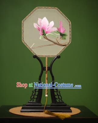 Traditional Chinese Crafts Suzhou Embroidery Silk Fan, China Palace Fans Princess Embroidered Mangnolia Fans for Women