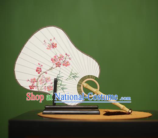 Traditional Chinese Crafts Printing Peach Blossom Paper Fan, China Palace Fans Princess Cattail Leaf Fans for Women