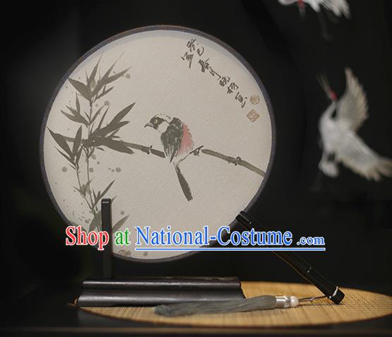 Traditional Chinese Crafts Printing Bamboo Silk Round Fan, China Palace Fans Princess Circular Fans for Women