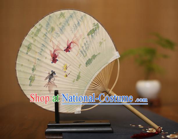 Traditional Chinese Crafts Ink Painting Goldfish Paper Fan, China Palace Fans Princess Round Fans for Women