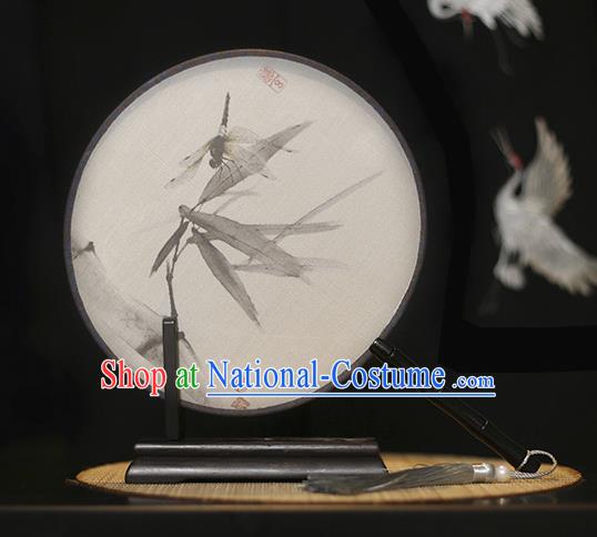 Traditional Chinese Crafts Printing Dragonfly Silk Round Fan, China Palace Fans Princess Circular Fans for Women