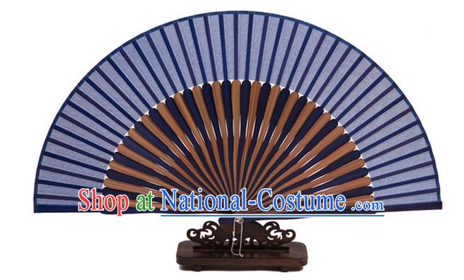 Traditional Chinese Crafts Blue Silk Folding Fan, China Handmade Bamboo Bone Fans for Women