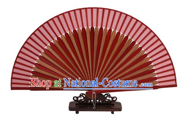 Traditional Chinese Crafts Red Silk Folding Fan, China Handmade Bamboo Bone Fans for Women