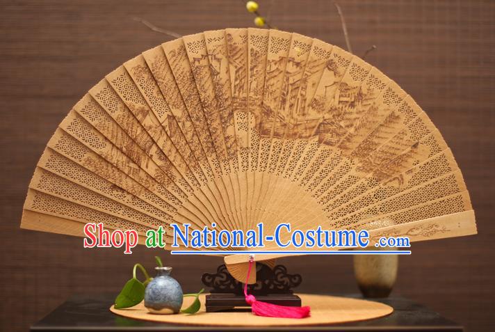 Traditional Chinese Crafts Sandalwood Folding Fan, China Handmade Hollow Out Incienso Fans for Women