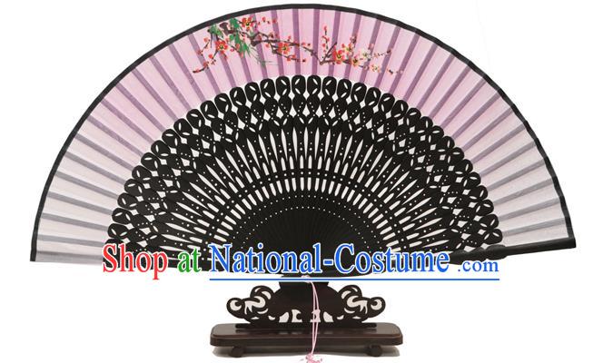 Traditional Chinese Crafts Pink Silk Folding Fan, China Handmade Printing Plum Blossom Fans for Women