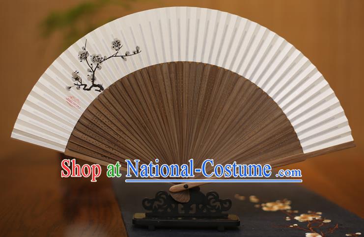 Traditional Chinese Crafts Printing Plum Blossom Folding Fan, China Handmade Xuan Paper Fans for Women