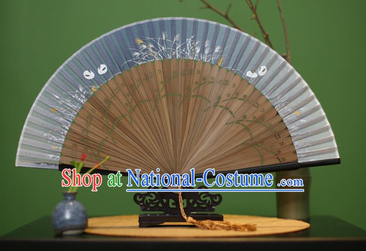 Traditional Chinese Crafts Printing Orchid Classical Folding Fan, China Handmade Blue Silk Fans for Women