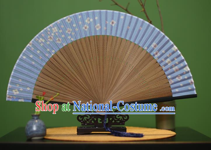 Traditional Chinese Crafts Printing Flowers Classical Folding Fan, China Handmade Light Blue Silk Fans for Women