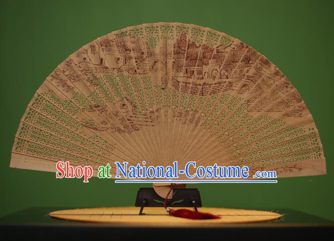 Traditional Chinese Crafts Sandalwood Folding Fan, China Handmade Carving Bridge Incienso Fans for Women