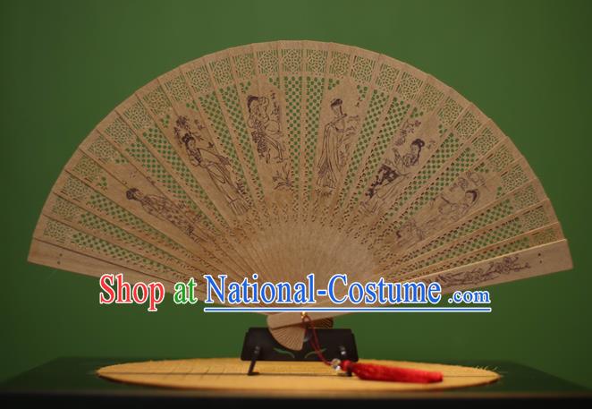 Traditional Chinese Crafts Sandalwood Folding Fan, China Handmade Carving Beauty Incienso Fans for Women