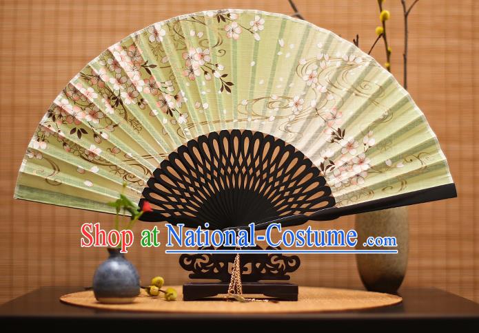 Traditional Chinese Crafts Printing Flowers Classical Folding Fan, China Handmade Green Silk Fans for Women