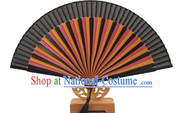 Traditional Chinese Crafts Black Silk Folding Fan, China Handmade Bamboo Bone Fans for Women