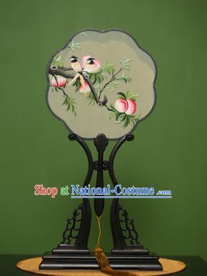 Traditional Chinese Crafts Suzhou Embroidery Palace Fan, China Princess Embroidered Peach Silk Fans for Women