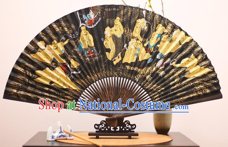 Traditional Chinese Crafts Printing Mulberry Paper Folding Fan, China Handmade Bamboo Palm Fans for Men