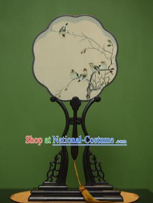 Traditional Chinese Crafts Suzhou Embroidery Palace Fan, China Princess Embroidered Birds Silk Fans for Women