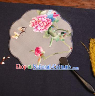 Traditional Chinese Crafts Suzhou Embroidery Palace Fan, China Princess Embroidered Butterfly Peony Silk Fans for Women