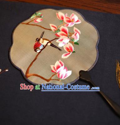 Traditional Chinese Crafts Suzhou Embroidery Palace Fan, China Princess Embroidered Magnolia Silk Fans for Women