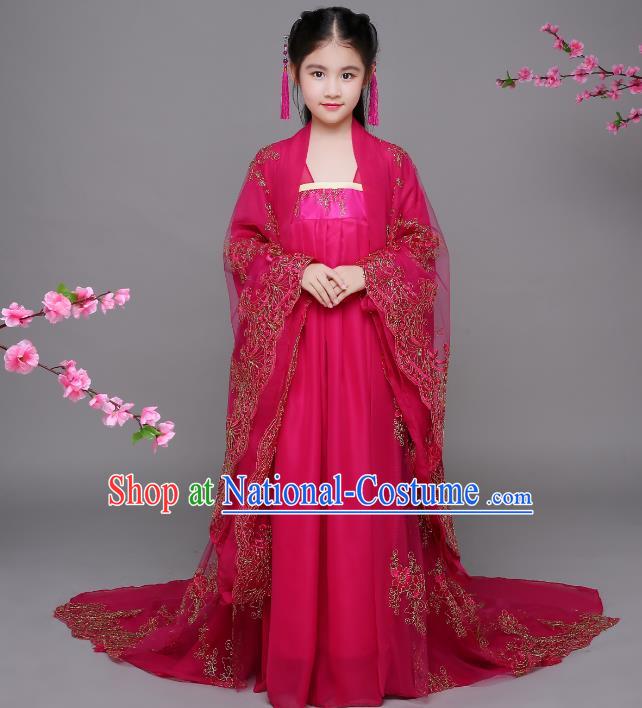 Traditional Chinese Tang Dynasty Imperial Consort Costume, China Ancient Palace Lady Embroidered Hanfu Clothing for Kids