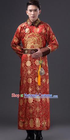 Traditional Chinese Qing Dynasty Nobility Childe Costume, China Ancient Manchu Royal Highness Embroidered Clothing for Men