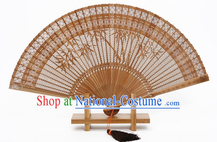 Traditional Chinese Crafts Hollow Out Bamboo Folding Fan, China Handmade Sandalwood Fans for Women