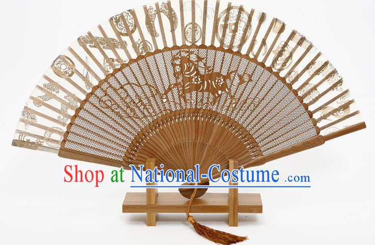 Traditional Chinese Crafts Hollow Out Horse Folding Fan, China Handmade Sandalwood Fans for Women