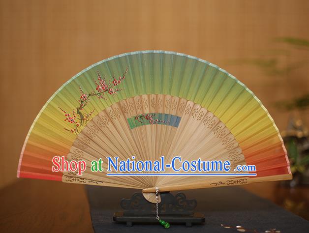 Traditional Chinese Crafts Printing Plum Blossom Folding Fan, China Handmade Classical Silk Fans for Women