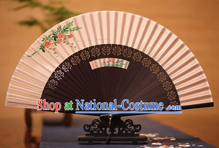 Traditional Chinese Crafts Printing Flowers Folding Fan, China Handmade Classical Silk Fans for Women