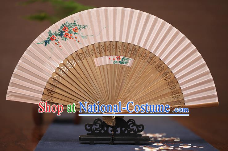 Traditional Chinese Crafts Printing Flowers Folding Fan, China Handmade Classical Silk Fans for Women