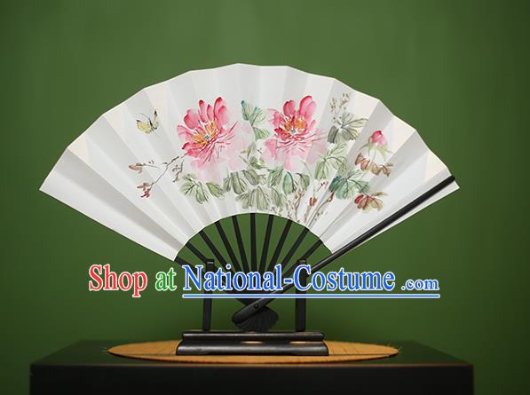 Traditional Chinese Crafts Printing Peony Paper Folding Fan, China Handmade Classical Fans for Women