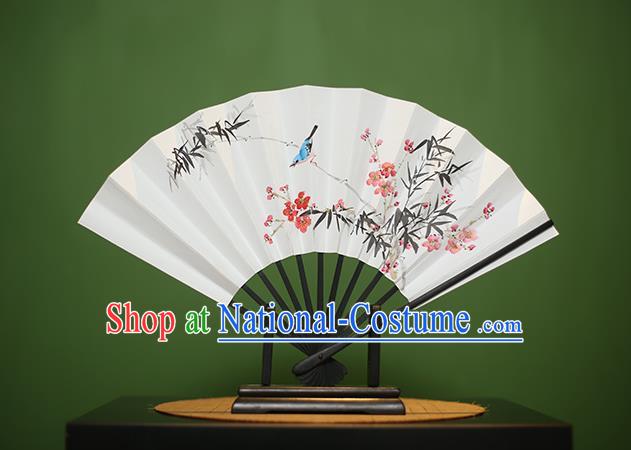 Traditional Chinese Crafts Printing Magpie Wintersweet Paper Folding Fan, China Handmade Classical Fans for Women