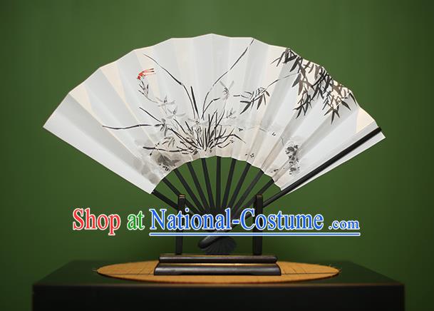 Traditional Chinese Crafts Printing Orchid Bamboo Paper Folding Fan, China Handmade Classical Fans for Women