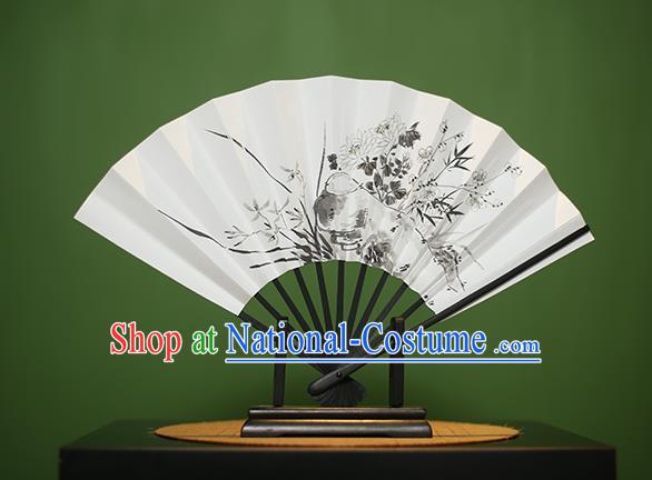 Traditional Chinese Crafts Printing Orchid Chrysanthemum Paper Folding Fan, China Handmade Classical Fans for Women