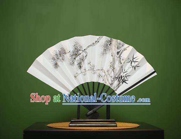 Traditional Chinese Crafts Printing Pine Bamboo Paper Folding Fan, China Handmade Classical Fans for Women