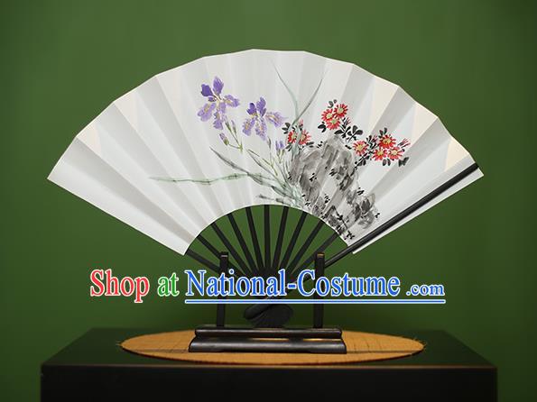 Traditional Chinese Crafts Printing Orchid Paper Folding Fan, China Handmade Classical Fans for Women